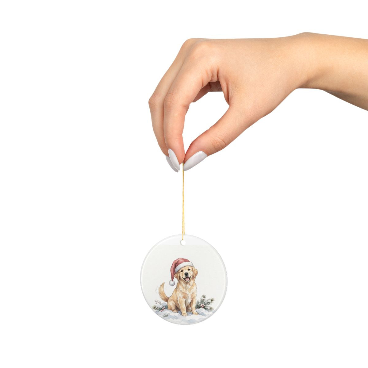 Golden Retriever Christmas Ornament – Watercolor Santa Hat Dog Ornament – Gift for Golden Retriever Lovers