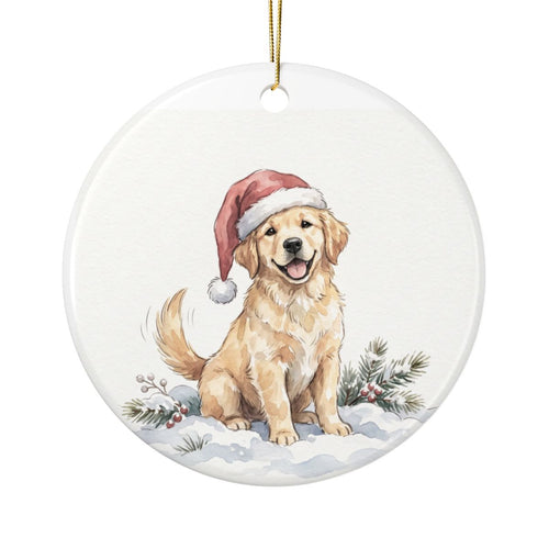 Golden Retriever Christmas Ornament – Watercolor Santa Hat Dog Ornament – Gift for Golden Retriever Lovers